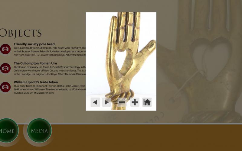 Screenshots from the touchscreen interactive: 360°, 3D viewer for local historical artefacts