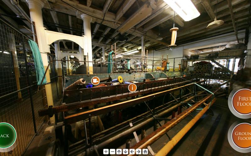 Screenshots from the touchscreen interactive: 360° tour of Coldharbour Mill factory floor