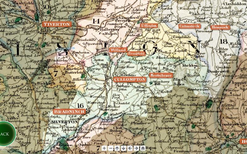 Screenshots from the touchscreen interactive: Historical map of Culm Valley