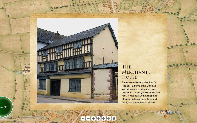 Screenshots from the touchscreen interactive: Local buildings map with hotspots