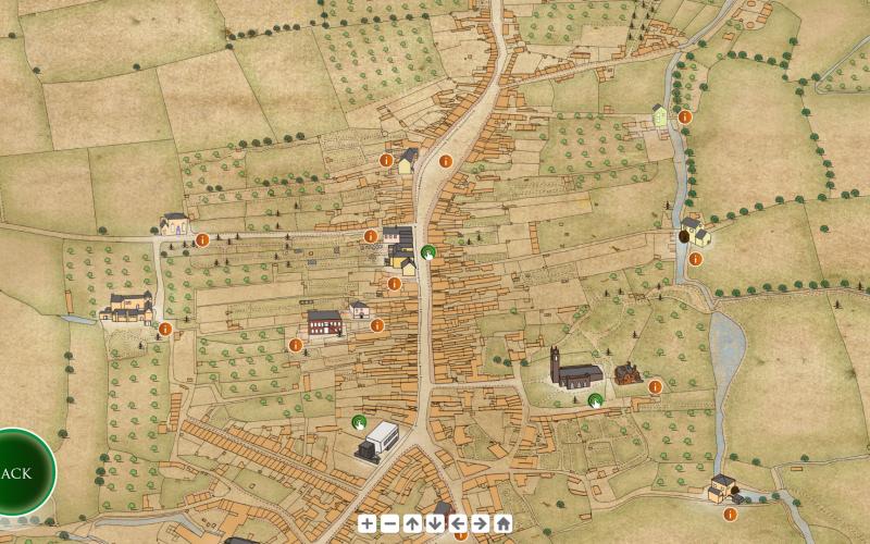 Screenshots from the touchscreen interactive: Local buildings map with hotspots